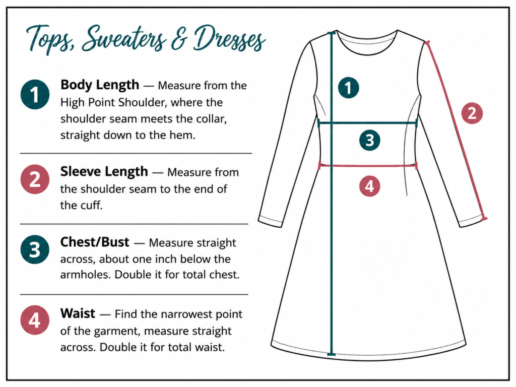 tops dresses measuring guide