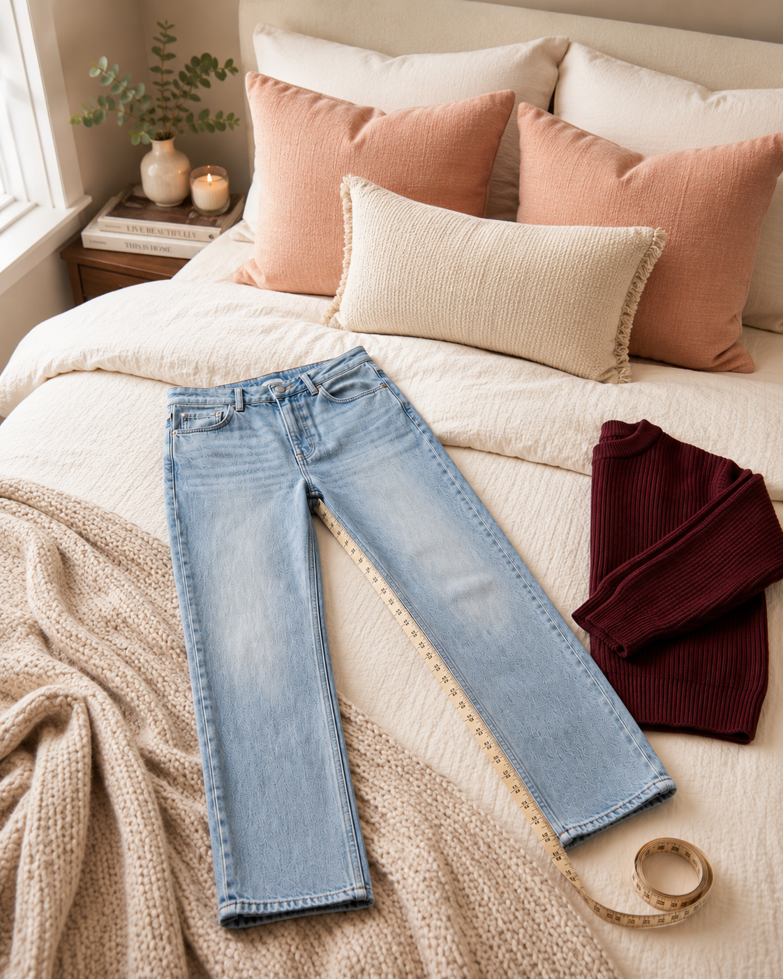 cozy bedroom denimn lay flat